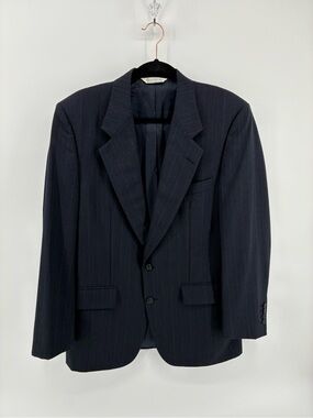 Men's Vintage 100% Wool Navy Pinstripe Blazer - Classic Tailored Jacket